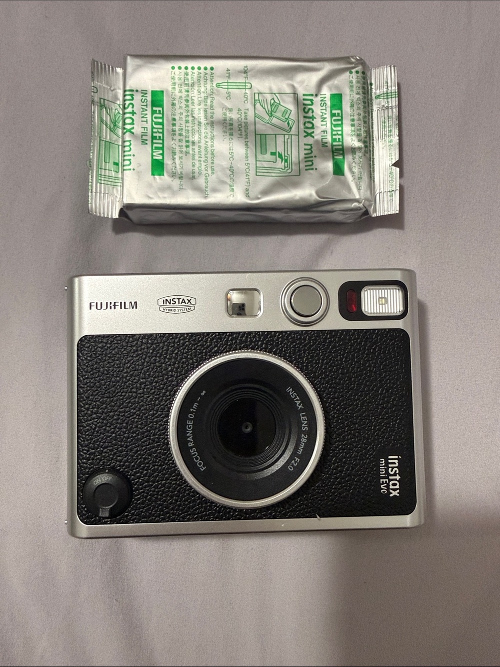 Fujifilm Instax Mini EVO Silver and Black Instant Camera with Film Pack